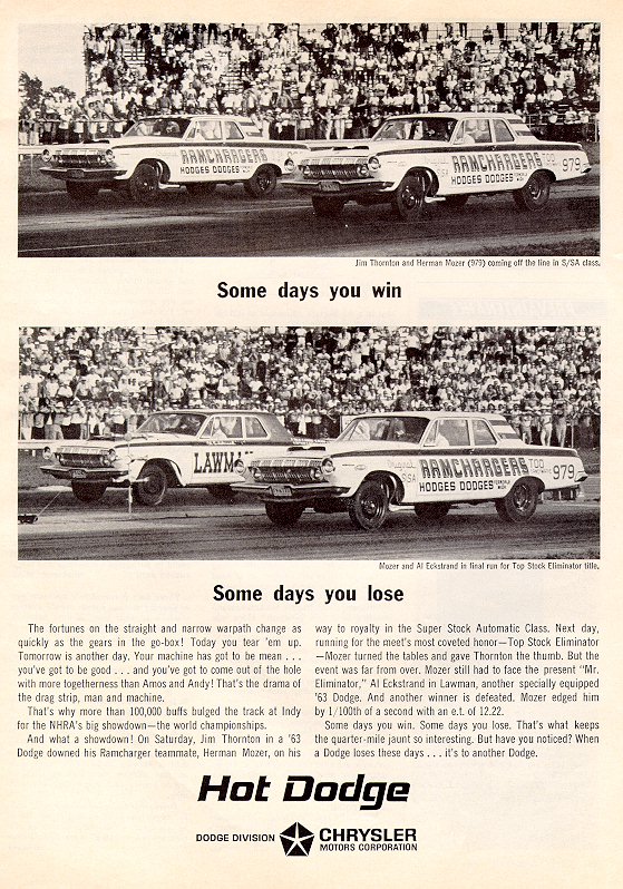 Hot Dodge Ad features the Ramchargers and the Lawman Super-Stockers.
