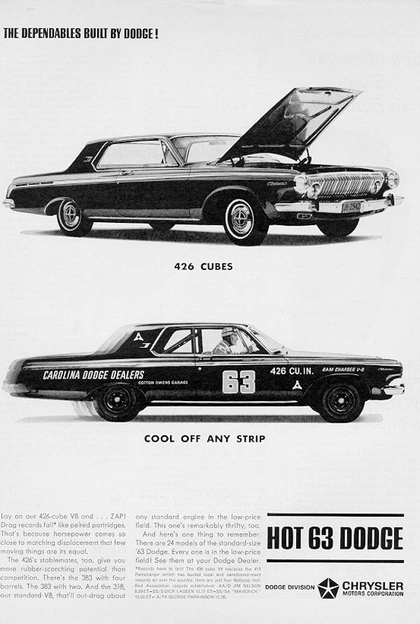 1963 Dodge – B&W, “Hot Dodge” advertisement.