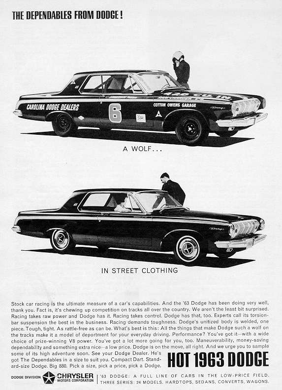 1963 Dodge advertisement with a 440 series two door hardtop.