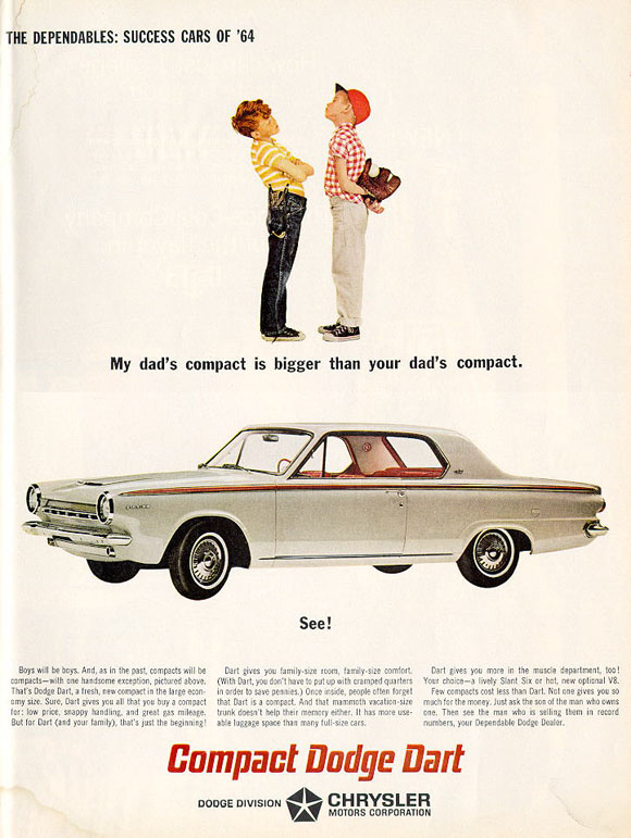 1964 Dodge Dart GT advertisement with a white two door hardtop.