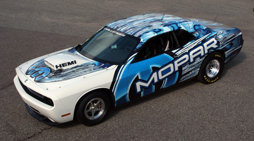 Above: Mopar Reveals Dodge Challenger “Mopar Liquid Metal” prototype Drag Race Package Car.