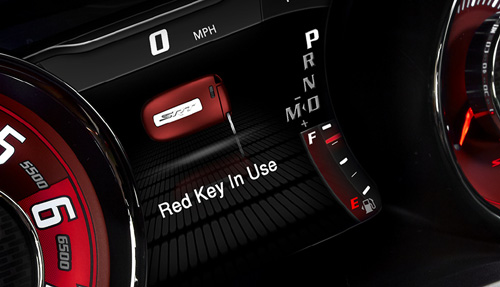 2015 Dodge Challenger SRT with the HEMI Hellcat engine and Red Key activation screen.