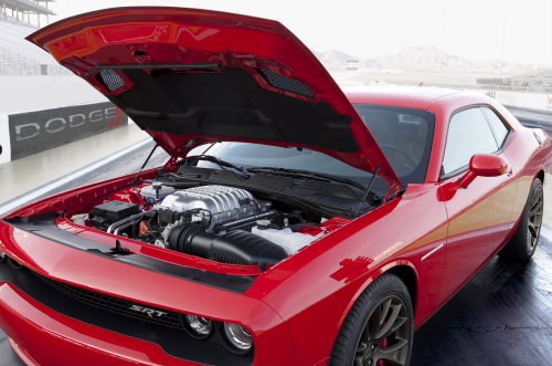 Dodge Challenger SRT Hellcat supercharged HEMI engine.