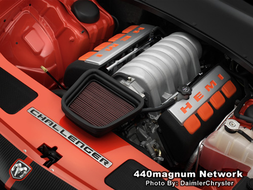 The 2006 Dodge Challenger concept 425hp 6.1L Hemi engine.