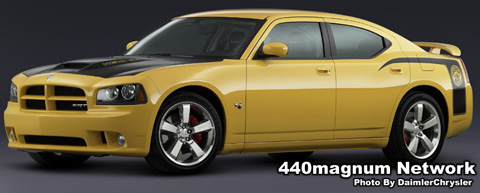 Offered in “Detonator Yellow” with black accents, the 2007 Dodge Charger SRT8 Super Bee is the first special edition of the “Charger on Steroids.” Powered by the Street and Racing Technology-engineered 6.1-liter HEMI® producing 425 horsepower, the Dodge Charger SRT8 Super Bee features special logos on front and rear fenders, contrasting yellow stitching on the seats, steering wheel and shift knob.