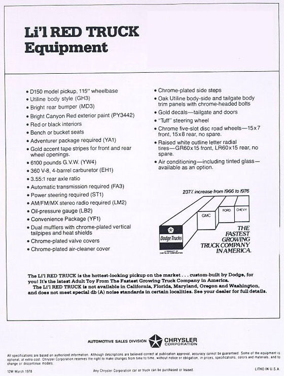 1978 Dodge Li'l Red Express Truck Brochure page 2