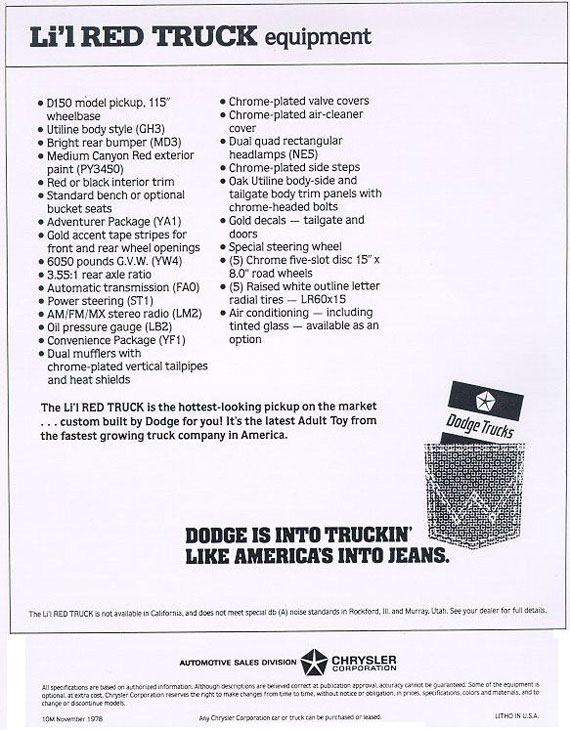 1979 Dodge Li'l Red Express Truck brochure page 2